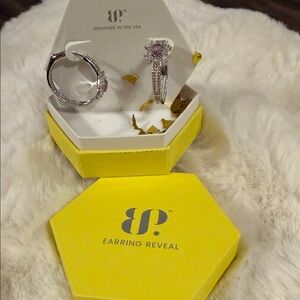 Earring Reveal Rhodium Hoop Earrings with Light Pink Stones
